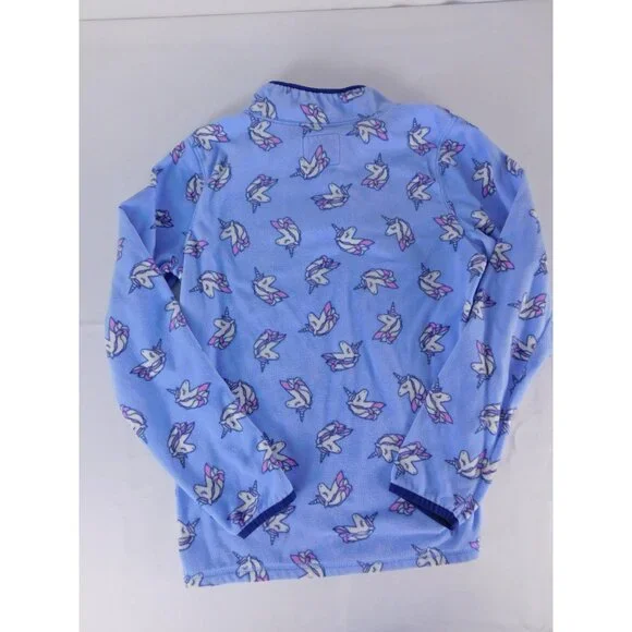 OshKosh B'gosh Fleece Pullover Girls 14 Blue Unicorn Print 1/4 Zip Mock Neck - Picture 2 of 5